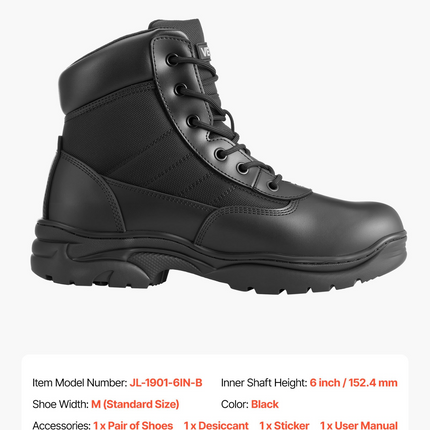 VEVOR Men's Military Tactical Boots, 152.4 mm Combat Hiking Work Boots, Lightweight & Breathable & Sturdy Mens Motorcycle Interceptor Trooper Boot, for Outdoor Security Mountaineering, UK Size 8.5