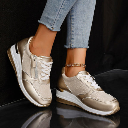 Women's Lace-up Casual Shoes FFashion Side Zipper Design Thick-soled Shoes Walking Running Sports Sneakers