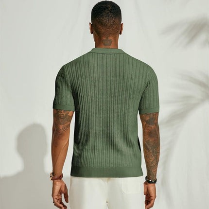 Summer Cool Knitted Men's Shirt Short Sleeved Lapel Solid Color