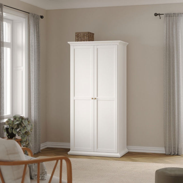 Paris Package - Bedside 2 Drawers + Chest of 4 Drawers + Wardrobe with 2 Doors White