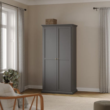 Paris Package - Bedside 2 Drawers + Chest of 4 Drawers + Wardrobe with 2 Doors Matt Grey