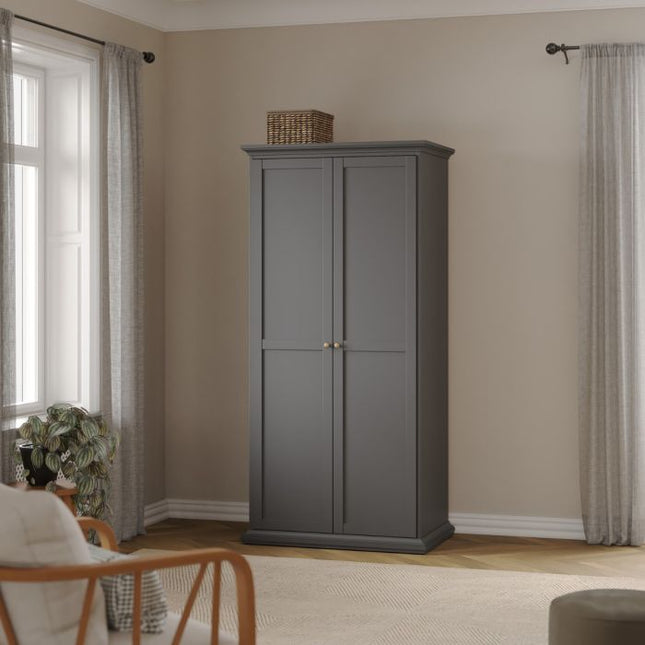 Paris Package - Bedside 2 Drawers + Chest of 4 Drawers + Wardrobe with 2 Doors Matt Grey