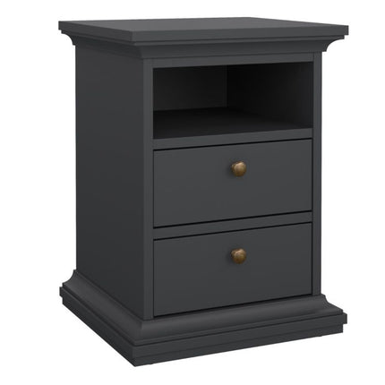 Paris Package - Bedside 2 Drawers + Chest of 4 Drawers + Wardrobe with 2 Doors Matt Grey