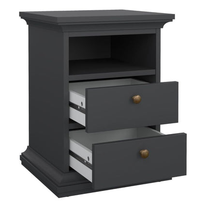 Paris Package - Bedside 2 Drawers + Chest of 4 Drawers + Wardrobe with 2 Doors Matt Grey