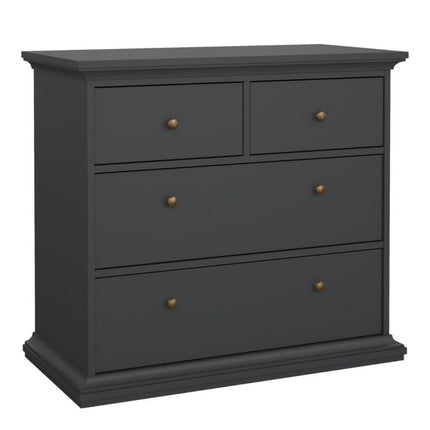 Paris Package - Bedside 2 Drawers + Chest of 4 Drawers + Wardrobe with 2 Doors Matt Grey