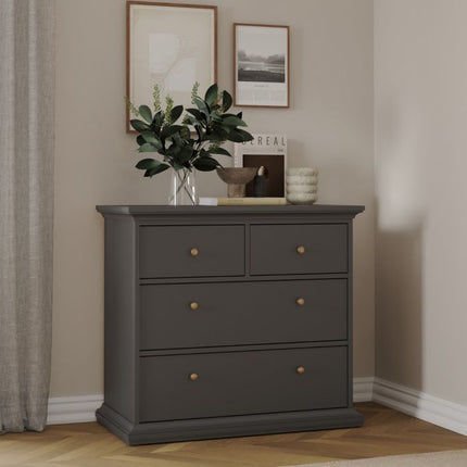 Paris Package - Bedside 2 Drawers + Chest of 4 Drawers + Wardrobe with 2 Doors Matt Grey