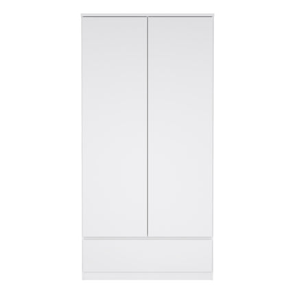 Naia Wardrobe with 2 Doors 1 Drawer in White High Gloss