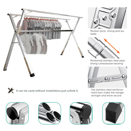 AIODE Clothes Drying Rack for Laundry Foldable, 94.5 inch Stainless Steel Pool Towel Rack Outdoor Free Standing Clothing Hanger Indoor