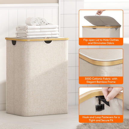 Lifewit 150L Laundry Basket with Lid 3 Compartments, Large Washing Basket with Removable Laundry Bags and Bamboo Handles, Clothes Hampers for Laundry,