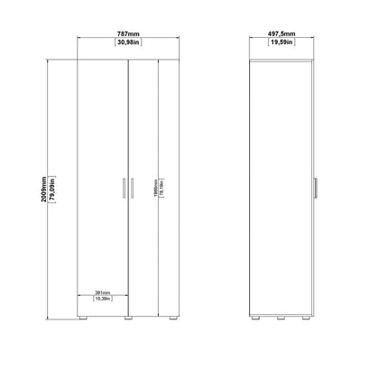 Pepe Wardrobe with 2 Doors in Oak with White High Gloss