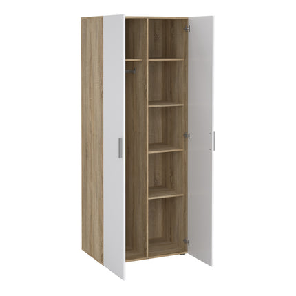 Pepe Wardrobe with 2 Doors in Oak with White High Gloss
