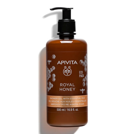 APIVITA Royal Honey Shower Gel Body Wash 500ml - Opulent Shower Gel with Honey & Essential Oils - Body Shower Wash that Gently Cleanses & Soothes Dry