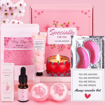Birthday Gifts For Women, Cherry Blossom Pamper Gifts For Her, Ideas Gifts For Mum, Best Friend, Sister, Relaxation Spa Ladies Gifts Self Care Package