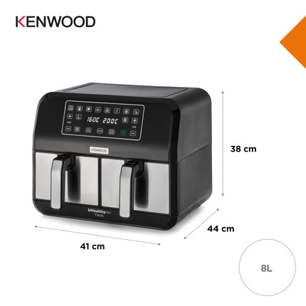 Kenwood kHealthy Twin HFM20.000MB, Double Air Fryer Oven With 8L Total Capacity, Separate Cooking, 35-200?, Max Crisp, Sync Function, 8 Presets,