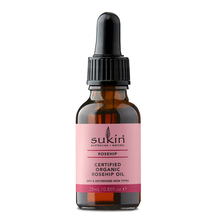 Sukin Organic Rosehip Oil 25ml - reduces the appearance of scars, ageing, relieves redness & helps maintain healthy skin - cruelty free & vegan
