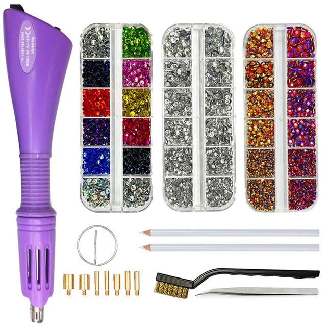 Afantti Hot Fix Applicator Wand Rhinestone Setter Iron Gun Tool Bedazzler Kit | 7 Tips | 3000pcs Hotfix Rhinestones | Gems Crystals for DIY Crafts
