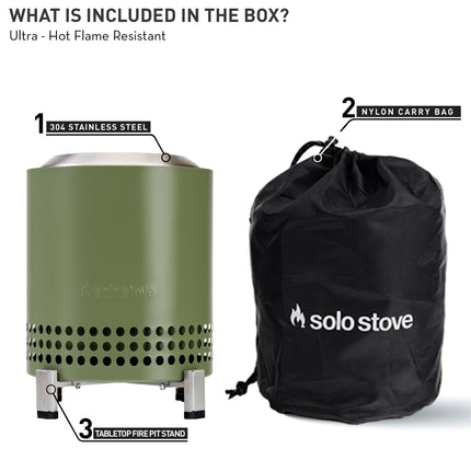 Solo Stove Mesa XL Tabletop Fire Pit with Stand | Low Smoke Outdoor Table Top Fire Pit | Fueled by Pellets or Wood, Stainless Steel, With Travel Bag,