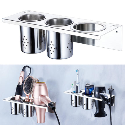 XILIMEN Hair Dryer Holder Wall Mounted, Hairdryer and Straightener Holder with 2 Cups, Hairdryer Stand Station, Hair Tool Organiser for Dressing Table