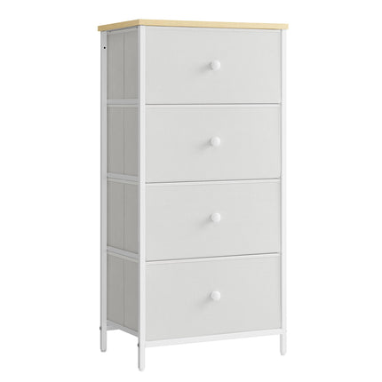 SONGMICS Chest of Drawers Bedroom, Drawer Storage Unit, Dresser with 4 Fabric Drawers, Metal Frame, Tall and Slim, for Closet, White and Oak LTS314W57