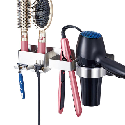 Hair Dryer Holder Wall Mount, Hairdryer and Straightener Holder, Stainless Steel Hairdryer Holder Station, Adhesive Hair Dryer Stand, Hair Tools