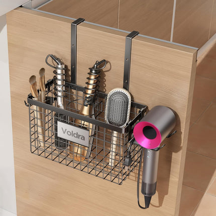 Voldra Hair Dryer Holder Wall Mounted, Hair Dryer and Straightener Holder Cabinet Door With Anti-scarring Hook HairBrush Holder Styling Hot Tools Rack