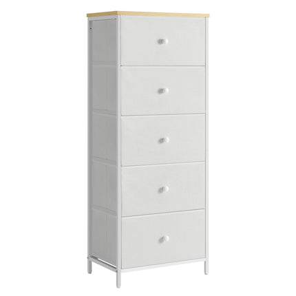 SONGMICS Chest of Drawers Bedroom, Drawer Storage Unit, Dresser with 5 Fabric Drawers, Metal Frame, Tall and Slim, for Closet, Camel Yellow and Cream