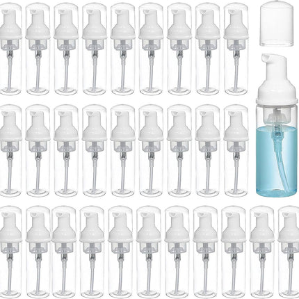 Xaztr 30Pcs Empty Foam Pump Bottles, 50ml Plastic Travel Foam Pump Bottle, Mini Refillable Dispenser Soap Bottle for Travel Hand Soap Shampoo, BPA
