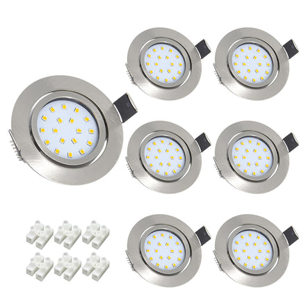 Wondlumi 6X 5W Recessed Ceiling Lights Ultra Slim Spotlight LED Downlights for Ceiling Brushed Chrome Down Light Cool White 240V, Cutout 65-80mm