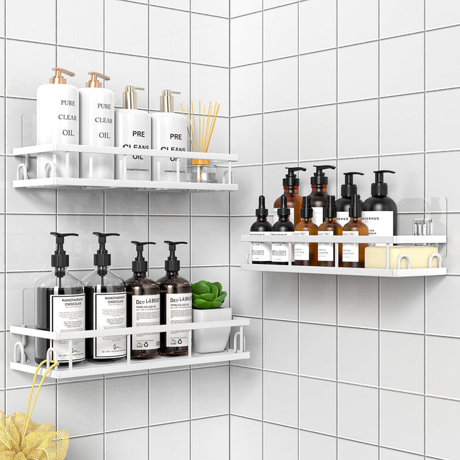 UUlioyer Shower Caddy, Shower Shelf No Drilling, Bathroom Accessory- Bath Storage for Shampoo (White-3 Pack)