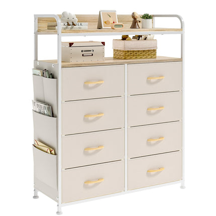 Mintnook Chest of Drawer Bedroom Dresser with 8 Fabric Drawers Large Storage Organizer Unit Metal Frame Wood Shelves for Living Room, Hallway, Beige