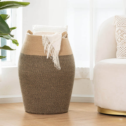 Laundry Hamper Tall Slim Laundry Basket with Handle Dirty Clothes Basket Jute Rope Washing Baskets for Laundry Blankets Toy Towel Storage in Laundry