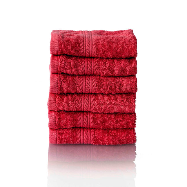 ALCLEAR set of terry hand towels, range of soft and highly absorbent towels, OEKOTEX 100 certified, 5 colours & 5 sizes, colour: RED, 6 x face towels