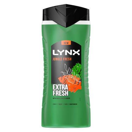 Lynx Men Jungle Fresh 3-in-1 Hair, Face and Body Wash Shower Gel with a palm leaf & amber scent for an all day fresh & clean feel 500 ml, Pack of 6