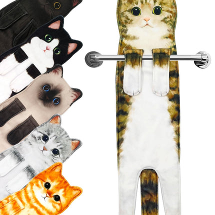 PAT JUUMG Funny Cat Hand Towels for Bathroom, Decorative Hanging Kitchen Towel,Super Absorbent Soft, Cat Gifts for Cat Lovers Gifts For Women/New Home