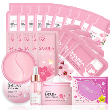 Sakura Skin Care Sets & Kits, Girls Pamper Set, Christmas Gifts For Teenage Girls, Skincare Set for Women Gifts, Cleanser,Toner,Serum,Cream,Sleep
