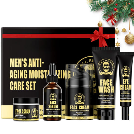 5PCS Men's Anti-Aging Care Set - Mens Skin Care Sets & Kits - Mens Face Cream, Face Wash & Scrub, Eye Cream, Anti Wrinkle Serum- Gifts for Men on