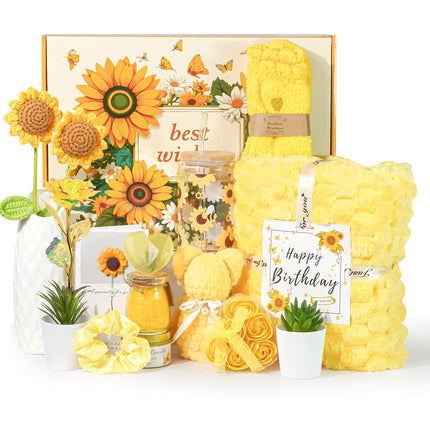 Birthday Gifts for Women Sunflower Pamper Gift,Get Well Soon 14pcs Self Care Gifts for Women,Thinking of You Inspirational Relaxation Gift