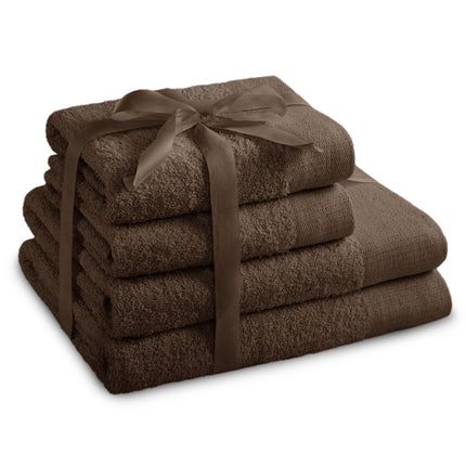 AmeliaHome Set 4pcs 2 Towels 50x100 cm and 2 Bath Towels 70x140 cm 100% Cotton Absorbent Brown Chocolate Amari