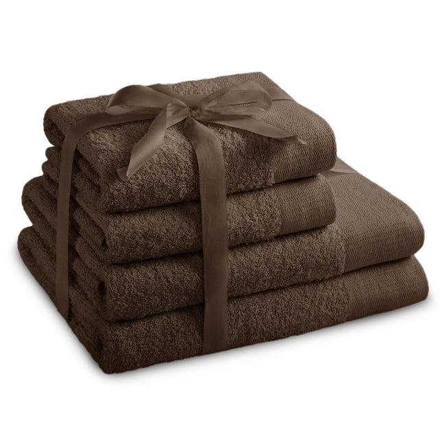 AmeliaHome Set 4pcs 2 Towels 50x100 cm and 2 Bath Towels 70x140 cm 100% Cotton Absorbent Brown Chocolate Amari