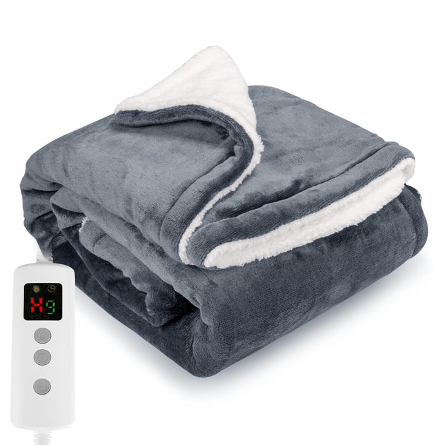 PROALLER Heated Blanket Electric Throw 160x130CM, 10 Levels &1-9H Timer Auto-Off, Machine Washable, Soft Flannel Sherpa Full Body Warming, Sofa Bed