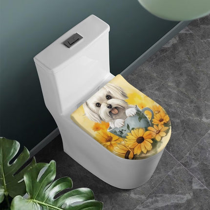 COEQINE Toilet Lid Cover Sunflower Cute Dog Print Elongated Toilet Lid Cover Dortable Washable Non Slip for Female Home Decoration