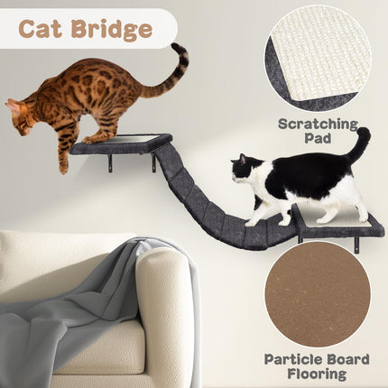 MASTERTOP Cat Climbing Frame Set, 4 in 1 Stable Cat Wall Furniture Set, Cat Tree for Indoor, Cats Wall Shelves with Cats Scratching Posts, Steps, Play