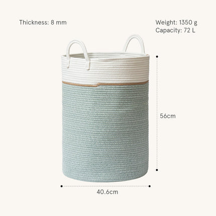 LA JOLIE MUSE Woven Basket Rope Storage Baskets - Tall Cotton Basket, Laundry Basket for Blanket, Kids Toy, Nursery Clothes Hamper Basket, Ivy Green,