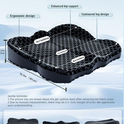 Gel Seat Cushion, Extra19.7"Chair Seat Pads for Wheelchair, Soft Cushions for Car Office Chair for Pressure Coccyx Sciatica Pain Relief, Ergonomic