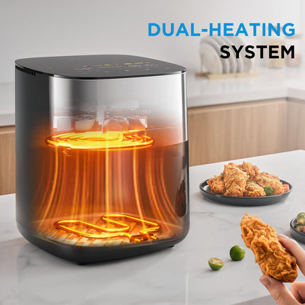 Mdiea 6L Air Fryer with Upper and Lower Double Tube Heating, LED Display