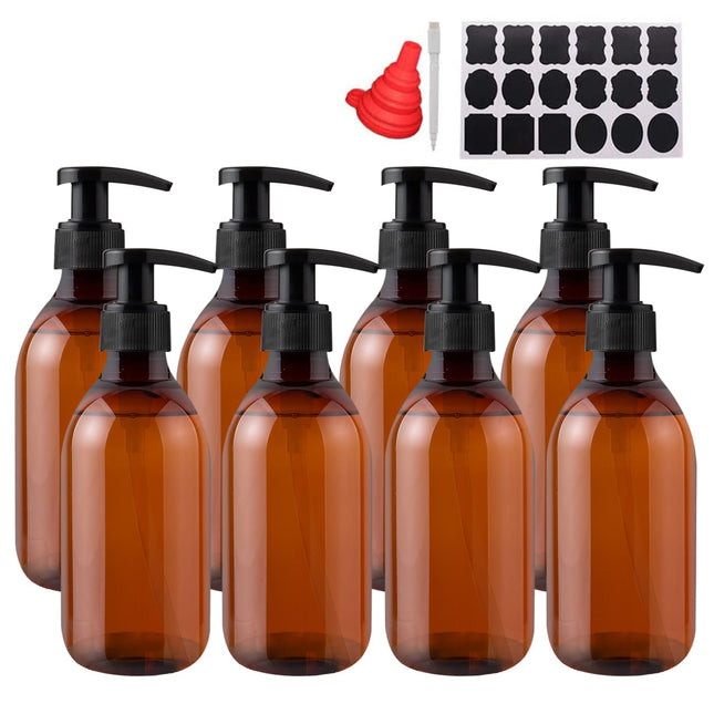 YBCPACK 8 Pack 250ml Plastic Soap Dispenser Bottles,Amber Pump Bottle Dispenser Refillable for Bathroom?Conditioner, Hand Soap,Shampoo, Lotions etc.