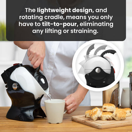 Uccello Electric Safety Kettle | Black Tipper Base Included | Effortless Pour Every Time | Daily Living Drinking Aid For Disabled and Seniors | 1.5