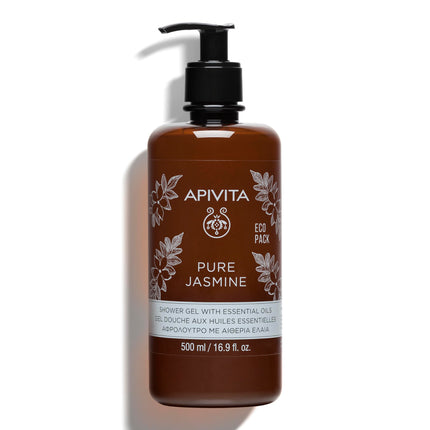 Apivita Pure Jasmine Shower Gel 500ml - Luxurious Shower Gel Body Wash Infused with Jasmine Essential Oil and Propolis - Shower Body Wash that Gently