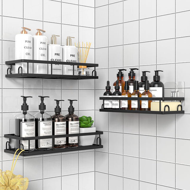 UUlioyer Shower Caddy, Shower Shelf No Drilling, Bathroom Accessory- Bath Storage for Shampoo (Black-3 Pack)