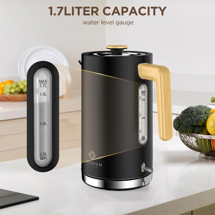 London Boutique Electric Kettle, Stainless Steel kettles Electric, Cordless Fast Boil Electric kettle with Wood Effect, Boil Dry Protection,
